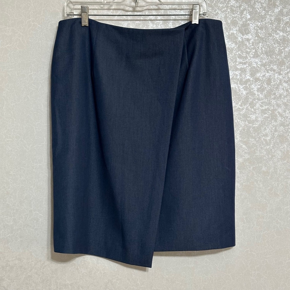 Alex Marie NWT Pencil Skirt Twill Faux Wrap Front Solid Navy Blue Lined Sz 14‎